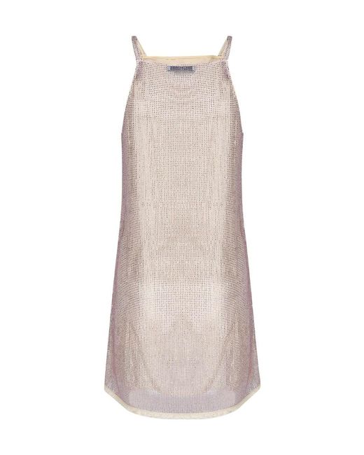 Prada Pink Triangle Logo Embellished Mesh Dress