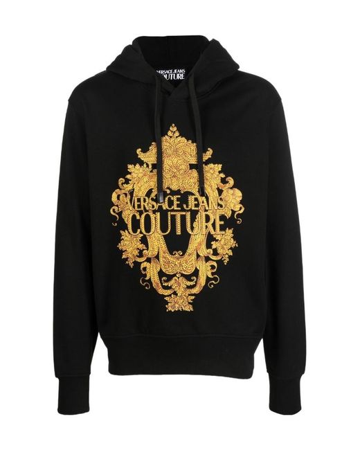 Versace Jeans Black Couture Logo-Printed Drawstring Hoodie for men
