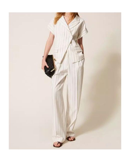 Twinset White Pinstripe Palazzo Trousers