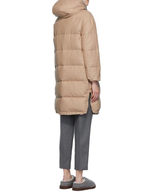 Brunello Cucinelli Natural Padded Hooded Mid-Length Jacket