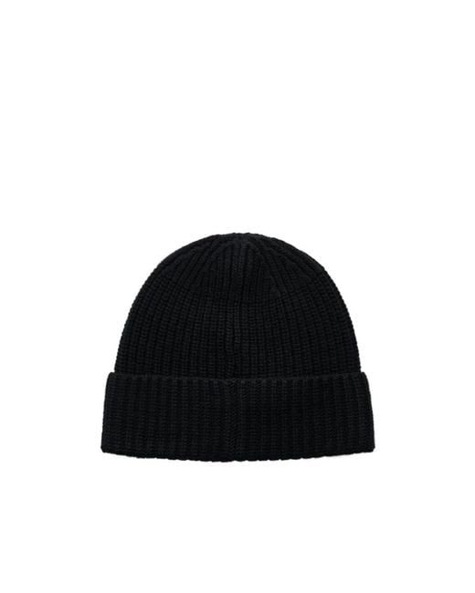 Stone Island Black Ribbed Knit Hat for men
