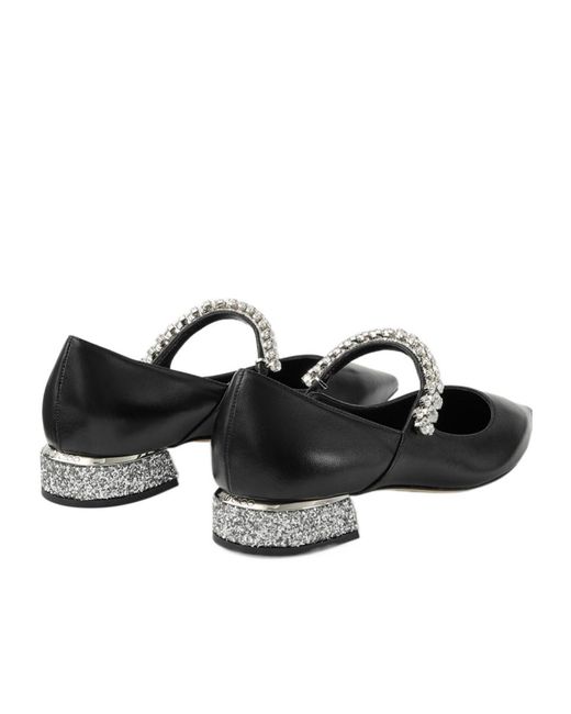Jimmy Choo Black Bing Glittery Flat Shoes