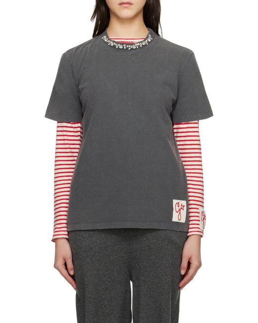 Golden Goose Deluxe Brand Gray Embellished Crewneck Short-Sleeved T-Shirt