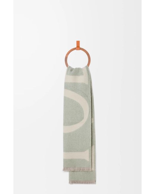 Loewe White Logo Printed Frayed Edge Scarf