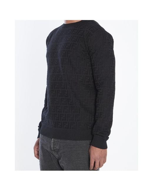 Fendi Blue Ff Monogram Crewneck Knitted Jumper for men