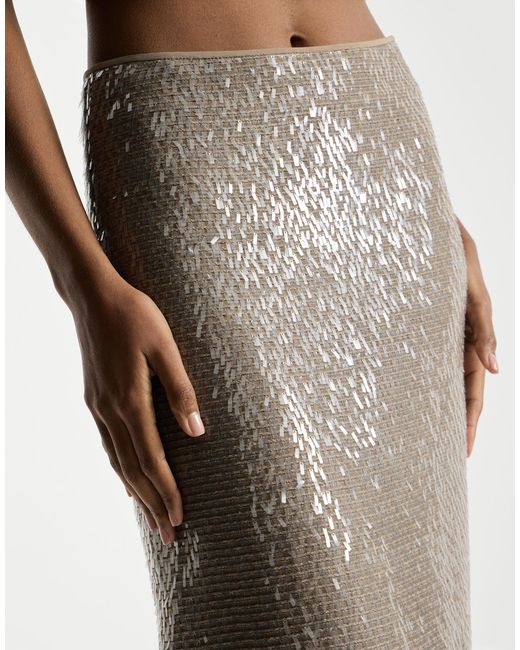Brunello Cucinelli Multicolor Sequinned Silk Midi Skirt