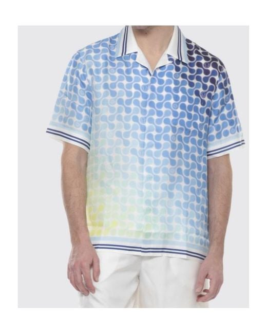 Casablanca Blue Cuban Pattern Bowling Shirt for men