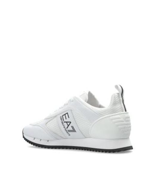 EA7 White Logo Printed Low-Top Sneakers