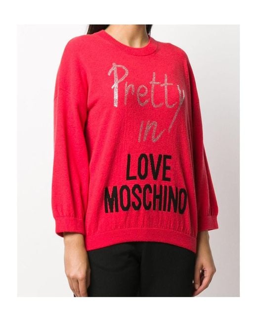 Moschino Red Crystal Decorated Logo-Inlaid Pullover