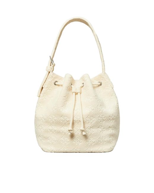 Tory Burch White Textured Bucket Bag
