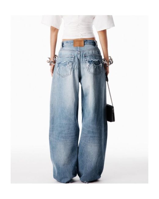 Alexander Wang Blue Button Barrel-Leg Jeans