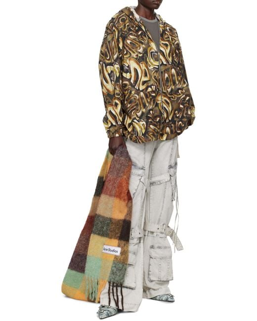 Acne Orange Logo Patch Checked Scarf for men