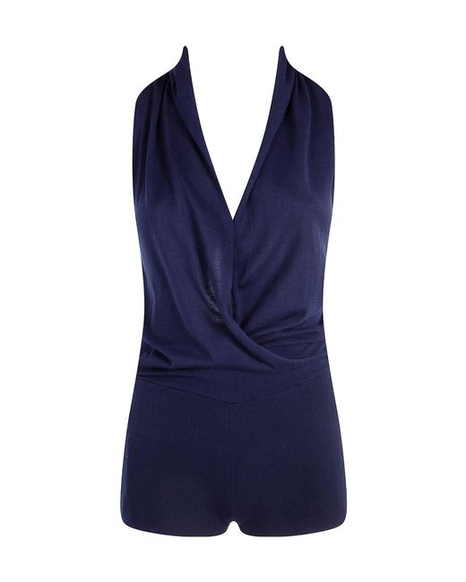 Paloma Wool Blue Soma Halterneck Draped Jumpsuit