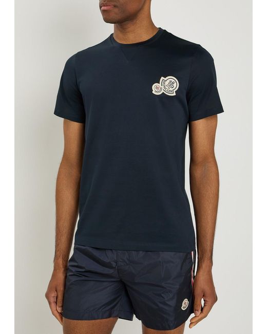 Moncler Blue Cotton Crew Neck T-Shirt for men