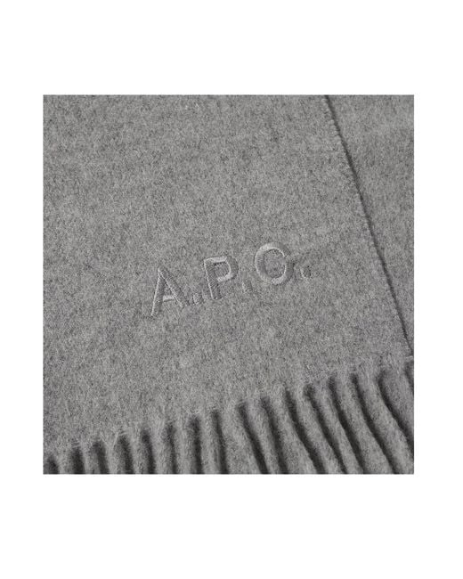 A.P.C. Gray Logo-Embroidered Fringed-Edge Scarf for men