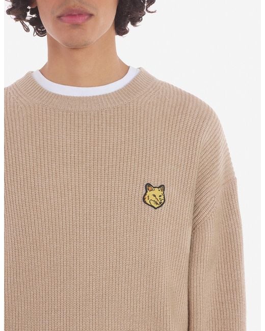 Maison Kitsuné Natural Maison Kitsuné Fox Patch Knitted Jumper for men