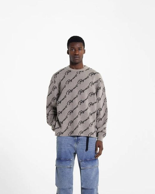 Represent Gray Long-Sleeved Jacquard Sweater With Round Neck for men
