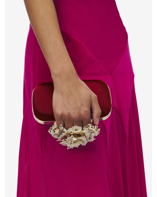 Alexander McQueen Red Carnation Knuckle Embellished Clutch Bag