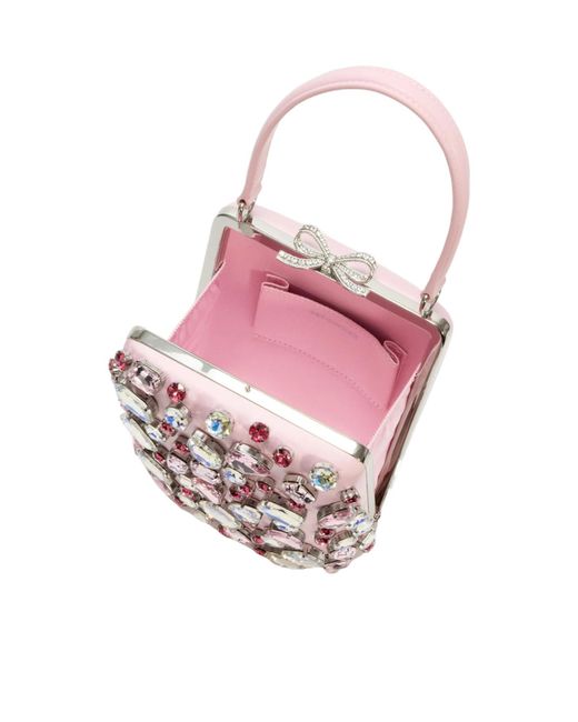 Self-Portrait Pink Embellished Top Handle Clutch Bag