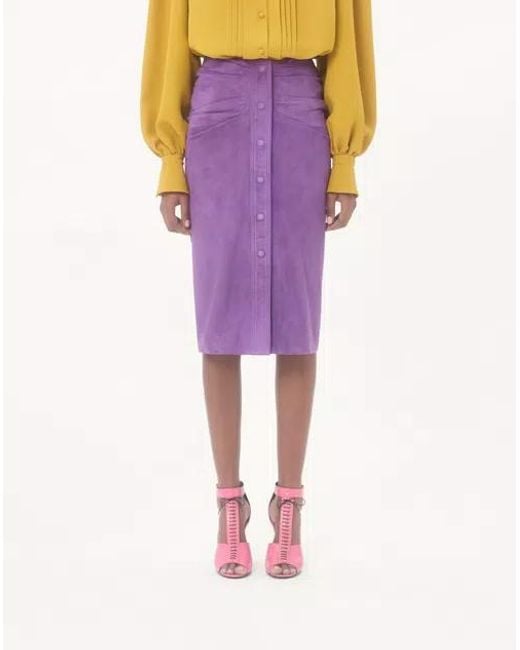 Valentino Purple Button Detailed Gathered Skirt