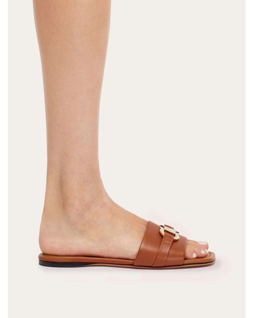 Ferragamo Brown Ferragamo Gancini-Buckle Open-Toe Slides