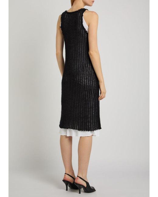 Totême Black Layered Mohair-Blend Midi Dress