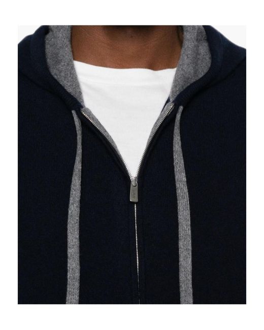 Fedeli Blue Zip-Up Drawstring Knitted Hoodie for men