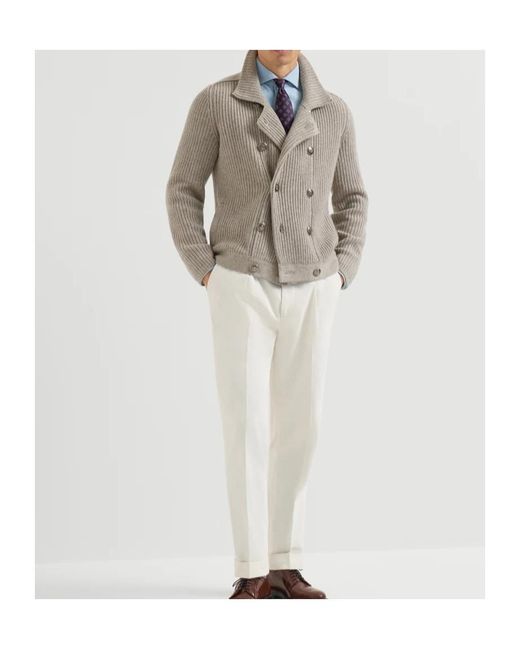 Brunello Cucinelli Gray Notch-Lapel Cardigan for men