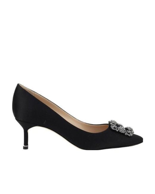 Manolo Blahnik Black Hangisi Embellished Satin Pumps