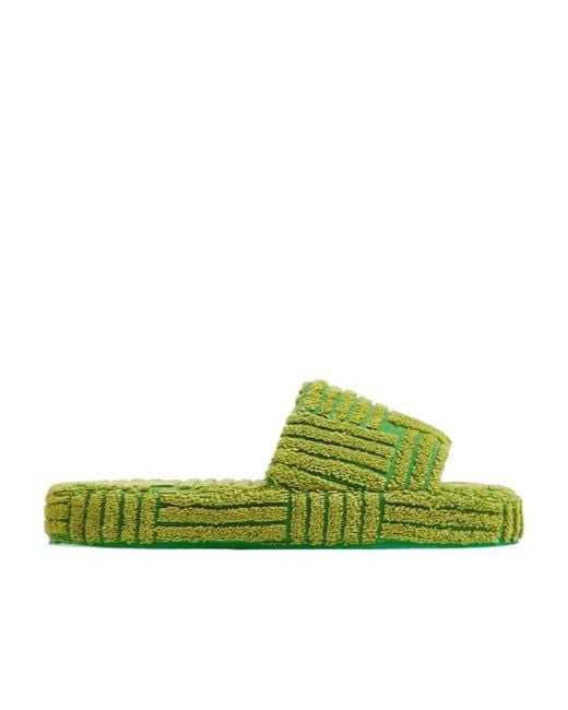 Bottega Veneta Green Intrecciato-Motif Cotton-Terry Slides