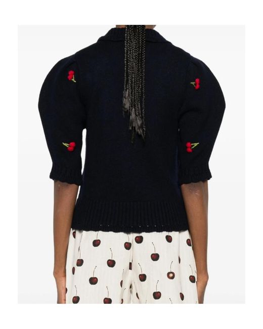 Stine Goya Blue Collared Short-Sleeved Knit Sweater