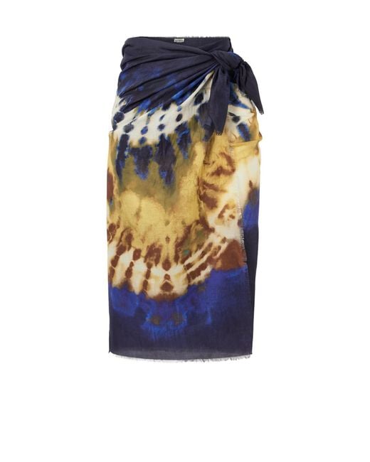 ALÉMAIS Blue Martine Frayed Tie-Dyed Organic Cotton Pareo