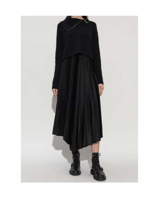 AllSaints Black Jax Two-Piece Pleated Dress