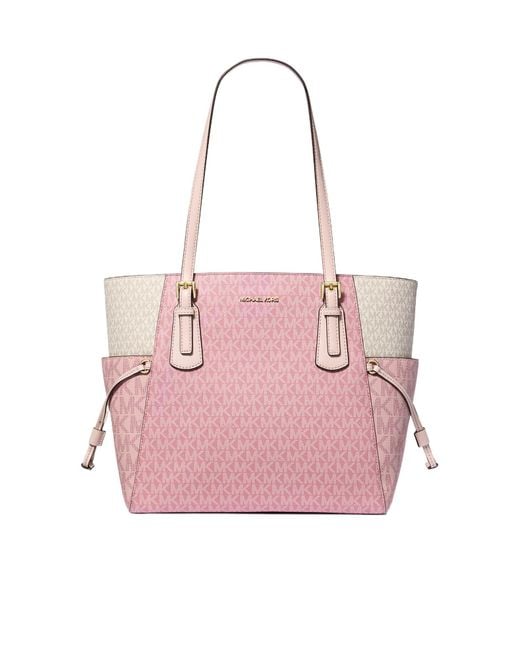 Michael Kors Pink Voyager Large Color-Block Signature Logo Tote Bag