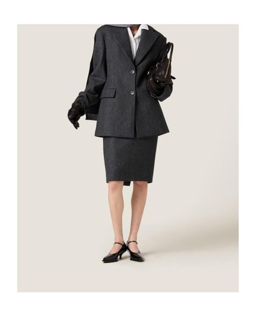 Miu Miu Black Rear Slit Midi Skirt