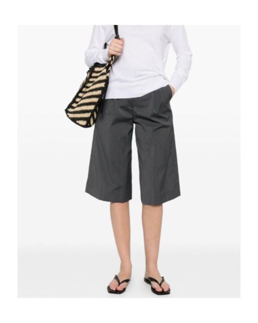 Herno Gray Pleated Wide-Leg Shorts
