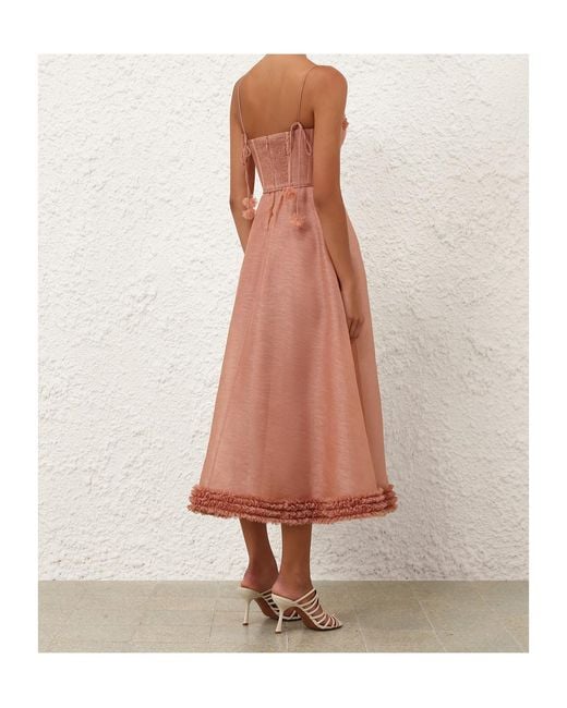 Zimmermann Pink Luna Ruffle Midi Dress