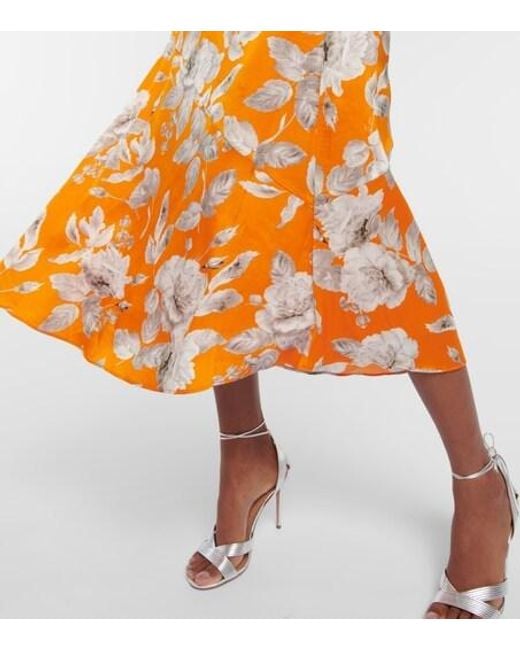 Erdem Orange Griselda Floral Satin Midi Skirt