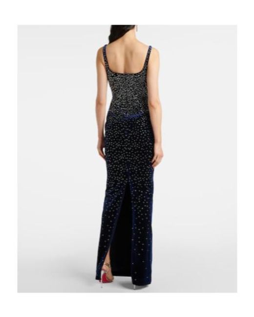 Alex Perry Blue Singlet Crystal-Embellished Velvet Gown