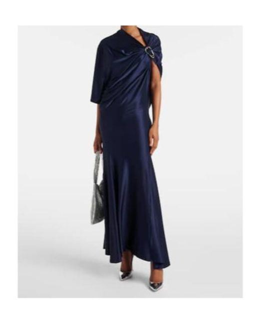 Rabanne Blue Draped Asymmetric Jersey Maxi Dress
