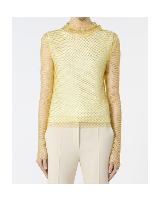 Sportmax Yellow Mesh T-Shirt With Rhinestones