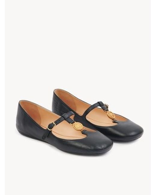 Chloé Black Logo-Medal Ballet Flats