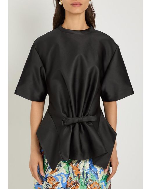 Rabanne Black Bow-Appliquéd Satin Top
