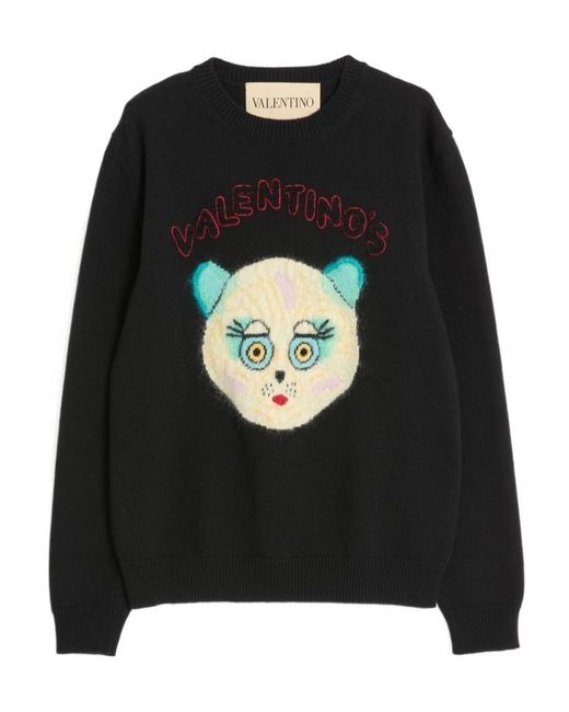 Valentino Black Chat De La Maison Crewneck Jumper for men