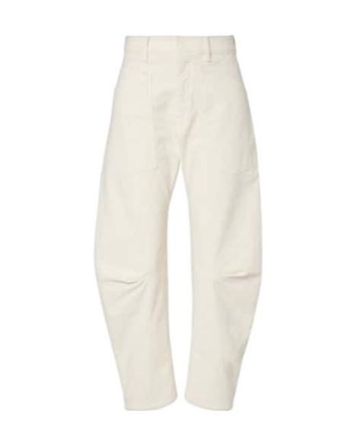 Nili Lotan White Shon Corduroy Barrel-Leg Pants