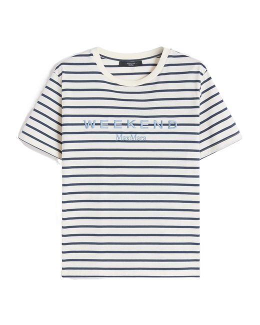 Weekend by Maxmara Blue Wkdbora Embroidered Stripe T-Shirt