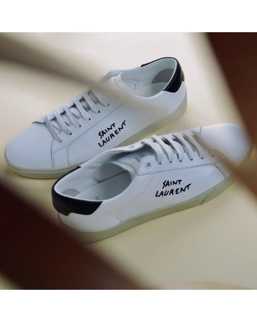 Saint Laurent White Embroidered Sneakers In Canvas And Smooth Leather for men