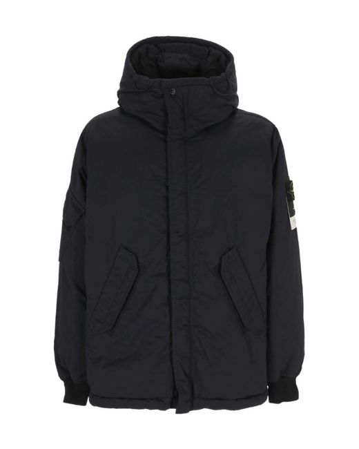 Stone Island Blue Compass-Patch Hooded Padded Jacket for men