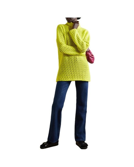 The Elder Statesman Yellow Hollow-Out Knit Cashmere Turtleneck Sweater