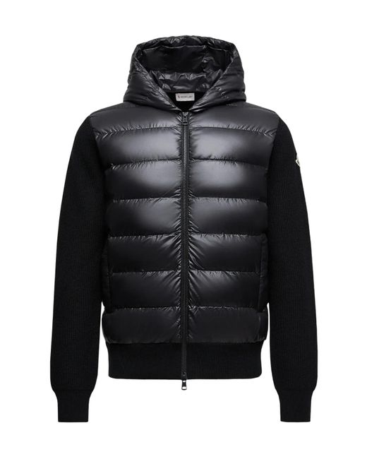 Moncler Black Zip-Up Padded Knitted Sweatshirt for men